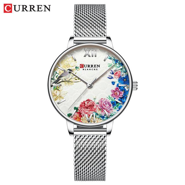 CURREN Frauen Uhren CURREN Schwarz Uhr Edelstahl Mesh Quarz Armbanduhr Weibliche Casual Charme Uhr für Damen Relogios feminino