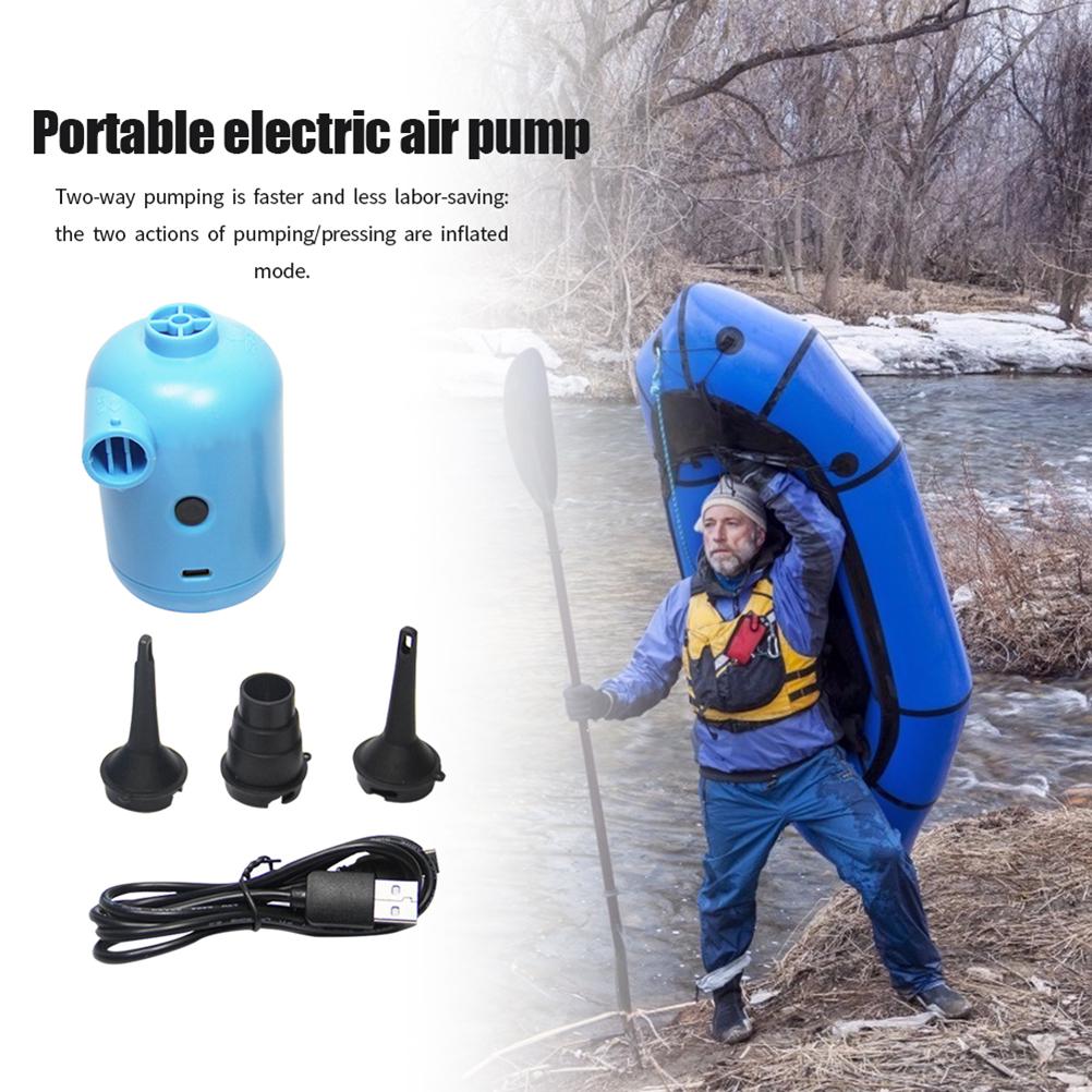 Bärbar Elektrisk Luftpump DC5V USB-kontakt Paddel Gummibåt Säng Soffa Flytande Rad Uppblåsbar Pump med 3 Munstycken