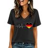 Damen Freizeit V-Ausschnitt Kurzarm T-Shirt Herzschlaglinie Deutschlandflagge Grafik T-Shirt Oberteil Weich Leicht Sommerbluse