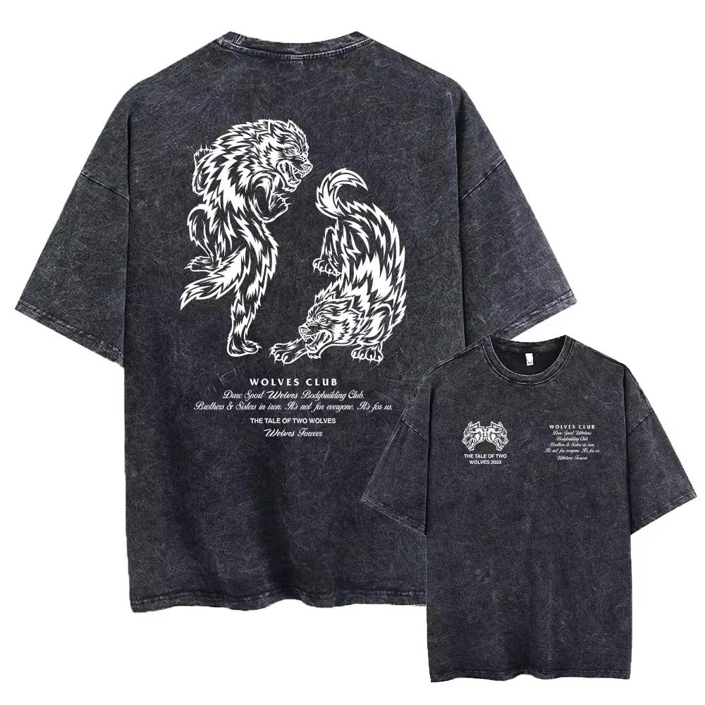 2026 Hot Sale Darc Wolves Sport Vintage Washed TShirts Gym Bodybuilding Unisex Clothing Summer Fitness TEE Workout Sport T-shirts Short Sleeve Tee Top