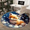 1pc Anime Fox with White Flowers Round Carpet Office Chair Mat, Non Slip Rug for Home Decor, All Seasons
