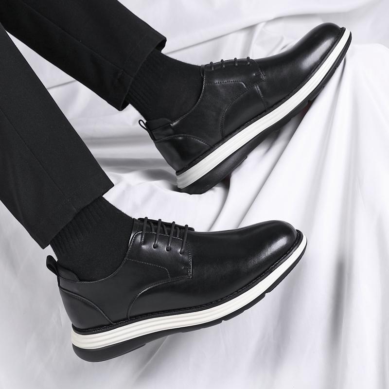 Men's Trendy Casual Leather Shoes, Fashionable Lace-Up Business Shoes with Non-slip Sole, Dress Shoes for Office Work Daily Wear