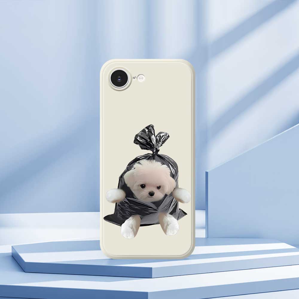 For iPhone 16e Case Garbage Bag Dog Pattern Printing Straight Edge TPU Phone Back Cover