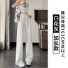Womens Gray Wide-Leg High-Waisted Casual Sweatpants Loose Fit Comfortable Cotton Blend Pants Winter