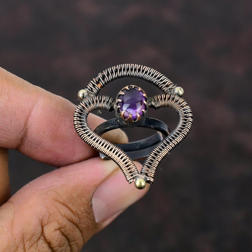 Afrikanischer Amethyst Ring Kupferdraht gewickelt Ring Verstellbarer Ring Handarbeit Draht Wickelschmuck Edelstein Ring Designer Kupfer Schmuck Geschenk für Ihn