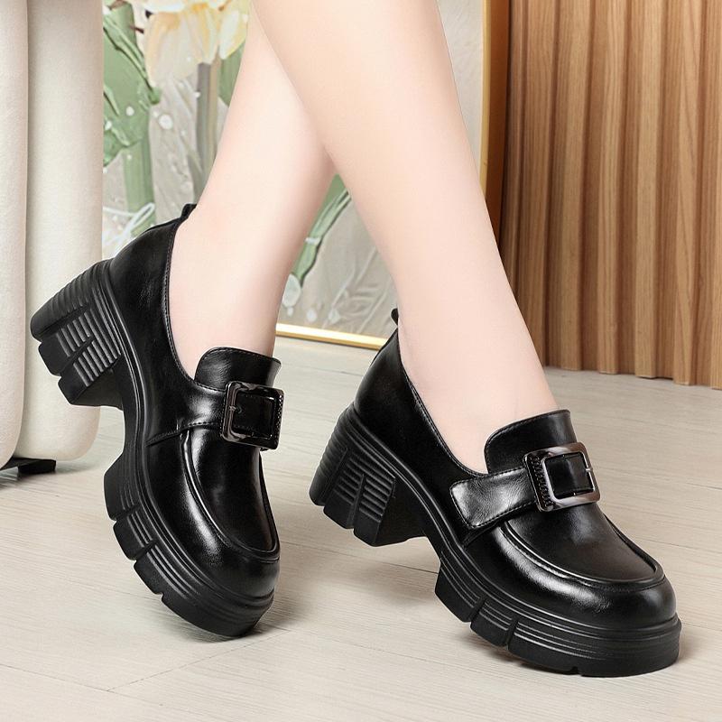 

Fashionable Comfortable Thick-Soled Loafers For Women s British Style Spring New Jk Leather Shoes 6cm High-Rise Shoes High Heels 35