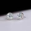 Silver Plated 925 Moissanite Stud Earrings 1 Carat Four-Prong Round Bezel Zircon Ear Jewelry Minimalist Versatile for Women Part