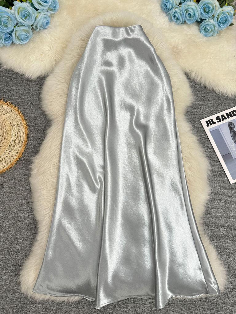 European-South African Satin Fishtail Maxi Skirt – Elegant Resort Style