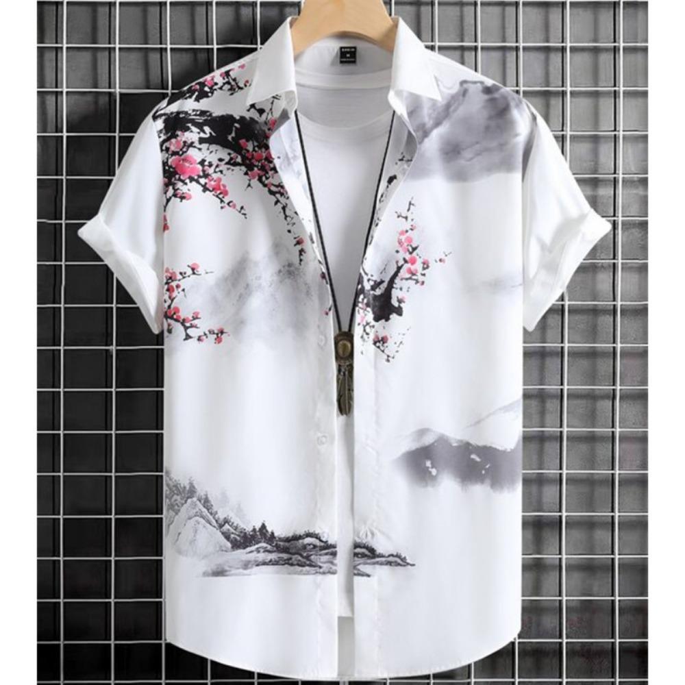 Fashionable men's shirt 3D ink print men's clothing daily casual short sleeved beach party sportswear street Hawaiian shirt