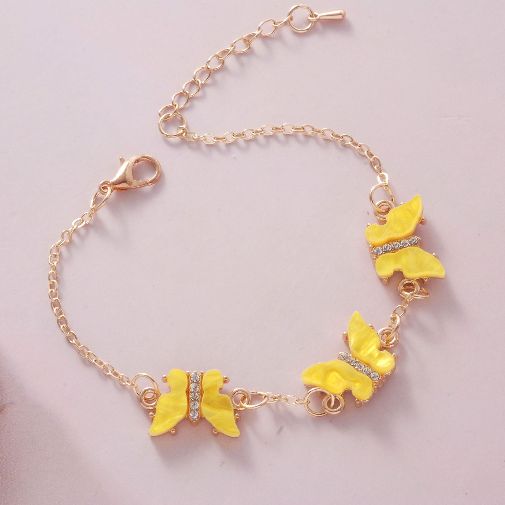 

Женский браслет из титановой стали с акриловыми стразами в виде бабочки one size