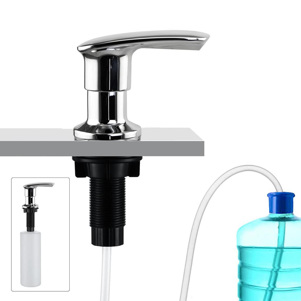 Aço Inoxidável e Liga de Zinco Pia de Cozinha Cromada Dispensador de Sabão com Área de Pressão Grande Tubo de Extensão de 47 Polegadas e Garrafa de 17oz