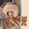 Trendy Cute Cartoon Capybara Hat Scarf Winter Warm Scarf Hat For Women Girls Kawaii Ear Protection Soft Furry Scarf Cap Gifts