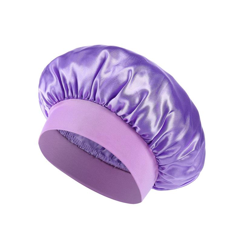 Wide Brim Satin Sleep & Salon Cap: Elastic Headband for Comfort & Care