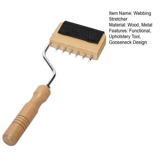 Gooseneck Webbing Stretcher Upholstery Tool with 6 Metal Spikes Wooden Handle Webbing Stretching Tool for Leather Canvas