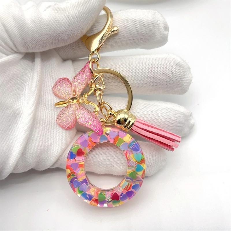 Quasten Schmetterling Anhänger Charm Schlüsselanhänger Bunte Herz Pailletten Initialbuchstabe Schlüsselanhänger für Rucksack Handtasche Autoschlüssel