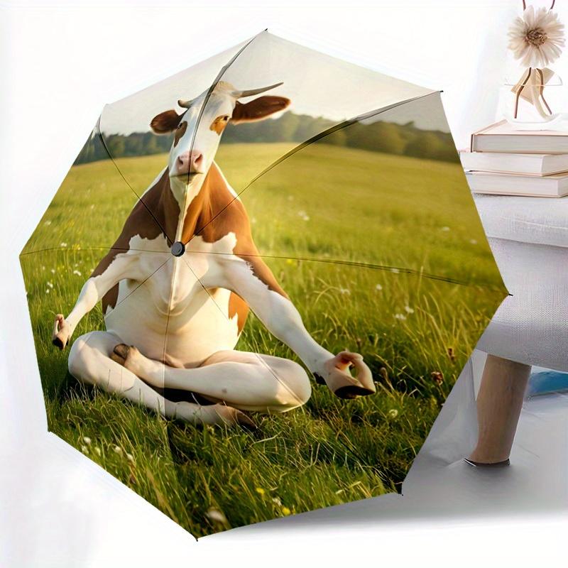 1pc Yoga Cow Automatic Open/Close Umbrella - Compact Travel Umbrella, 8-Rib Heavy-Duty Construction, Ideal Gift, Outdoor Accessory003