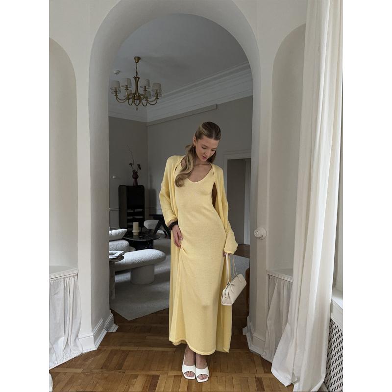 Women's Lounge Set 2 Piece Outfits Knit Bodycon Maxi Dress and Long Sweater Cardigans Sets Fall Winter Long Cardigan Set Cozy Lounge Outfits for Women