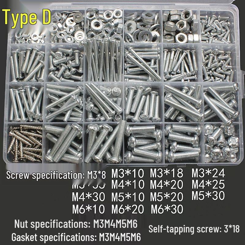 Mehrgrößen Rundkopf Kreuzschlitzschrauben, Muttern & Unterlegscheiben DIY Set – Komplettes Haushaltsset