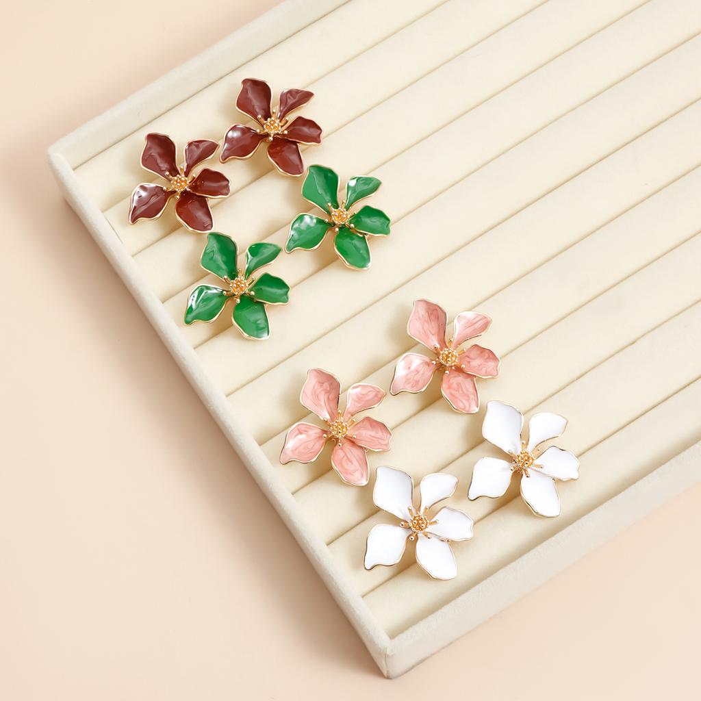 Personality Temperament Petal Drop Glaze Stud Earrings ins Colorful Stems Earrings