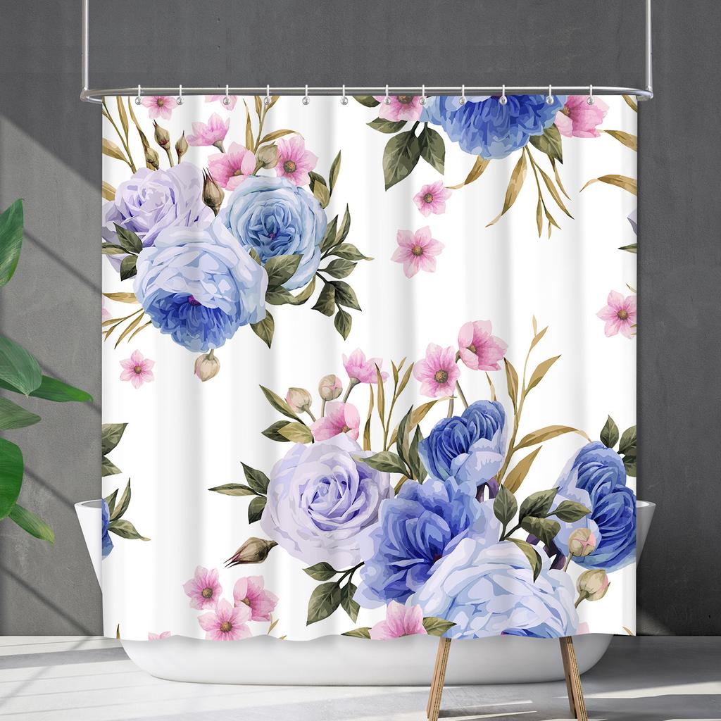 Shower Curtain Waterproof And Mildew-Proof 3D Digital Printing Plant Flower Plant Shower Curtain Bathroom Partition