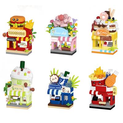 Creativity Street View Flower Shop Dessert Shop Fast Food Gift Set DIY Educational Home Micro Building Blocks Bricks Toys