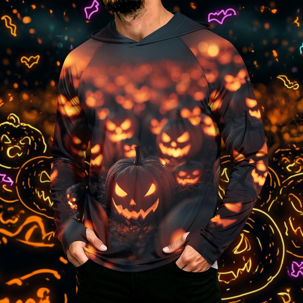 Men's Long Sleeve Hoodie Sun Shirt with Halloween Print