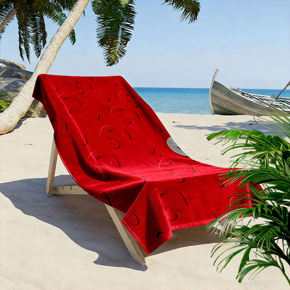 Red Beach Towel with Patterned "P" Design Patterned beach towel quick dry perfect for travel outdoor sports jogging the beach and swimming