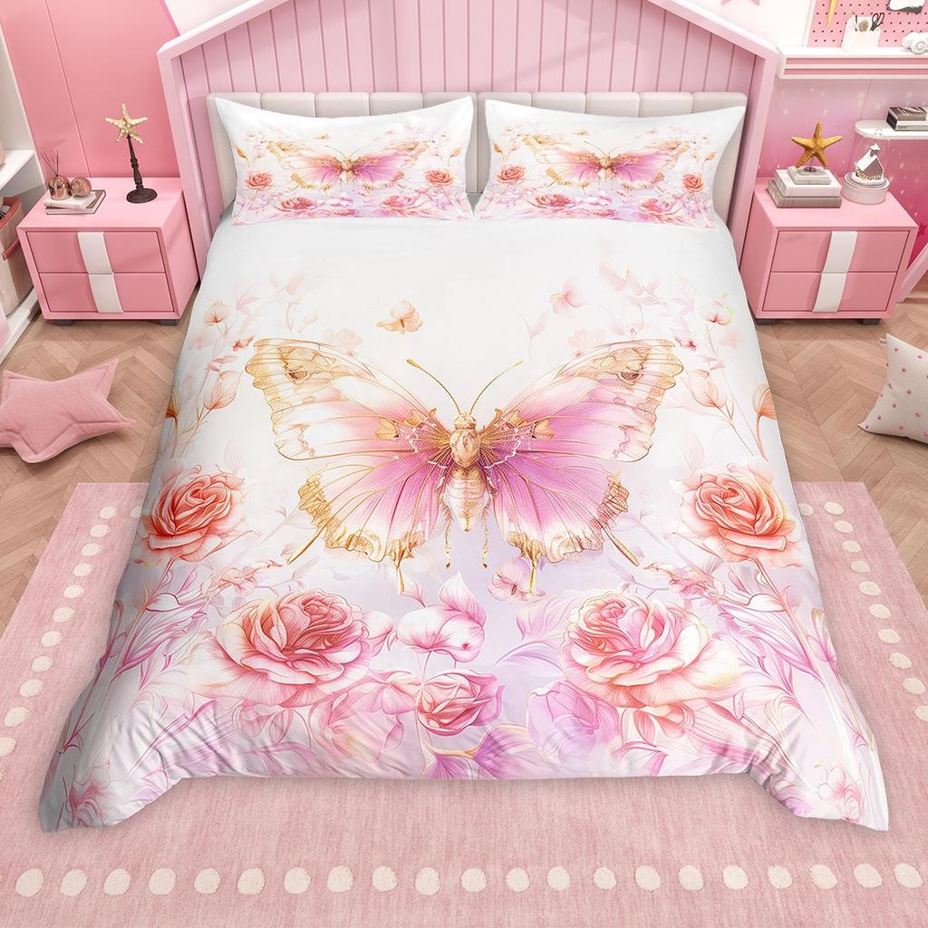 Comforter Homewish Chic Butterfly For Girls Colorful Glitter Stars Comforter Set Rainbow Flowers Bed Set