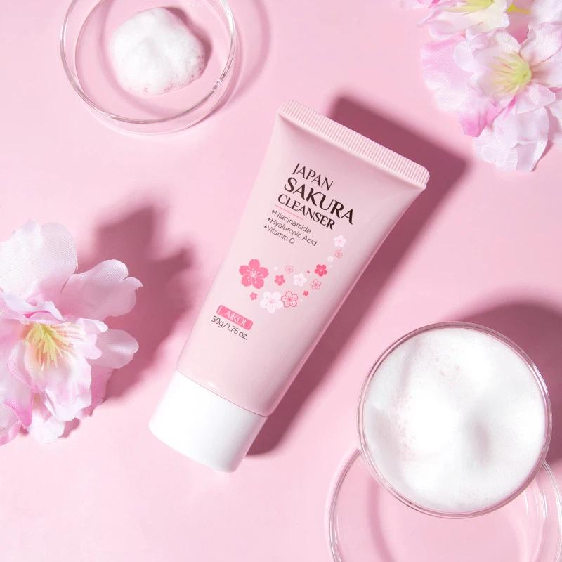 LAIKOU Sakura Foaming Facial Cleanser Cherry Blossoms Face Wash Pores Blackheads 50g