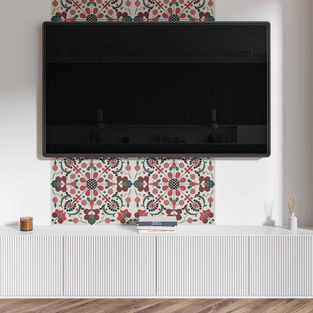 Ready-to-install vinyl panel with decorative print 100x50 cm floral pattern with symmetry