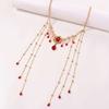 Tassel Chain Rhinestone Necklace Water Droplet Shiny Choker Retro Clavicle Chain  Bridal