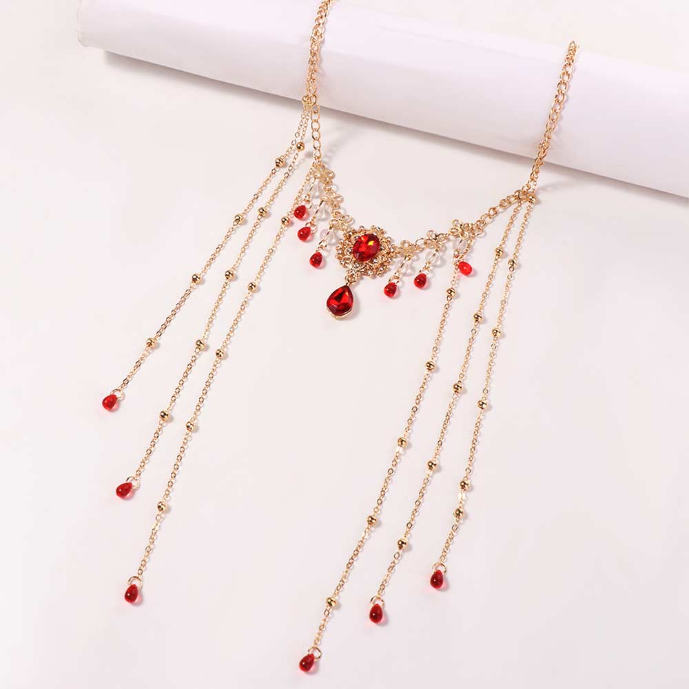 Tassel Chain Rhinestone Necklace Water Droplet Shiny Choker Retro Clavicle Chain  Bridal