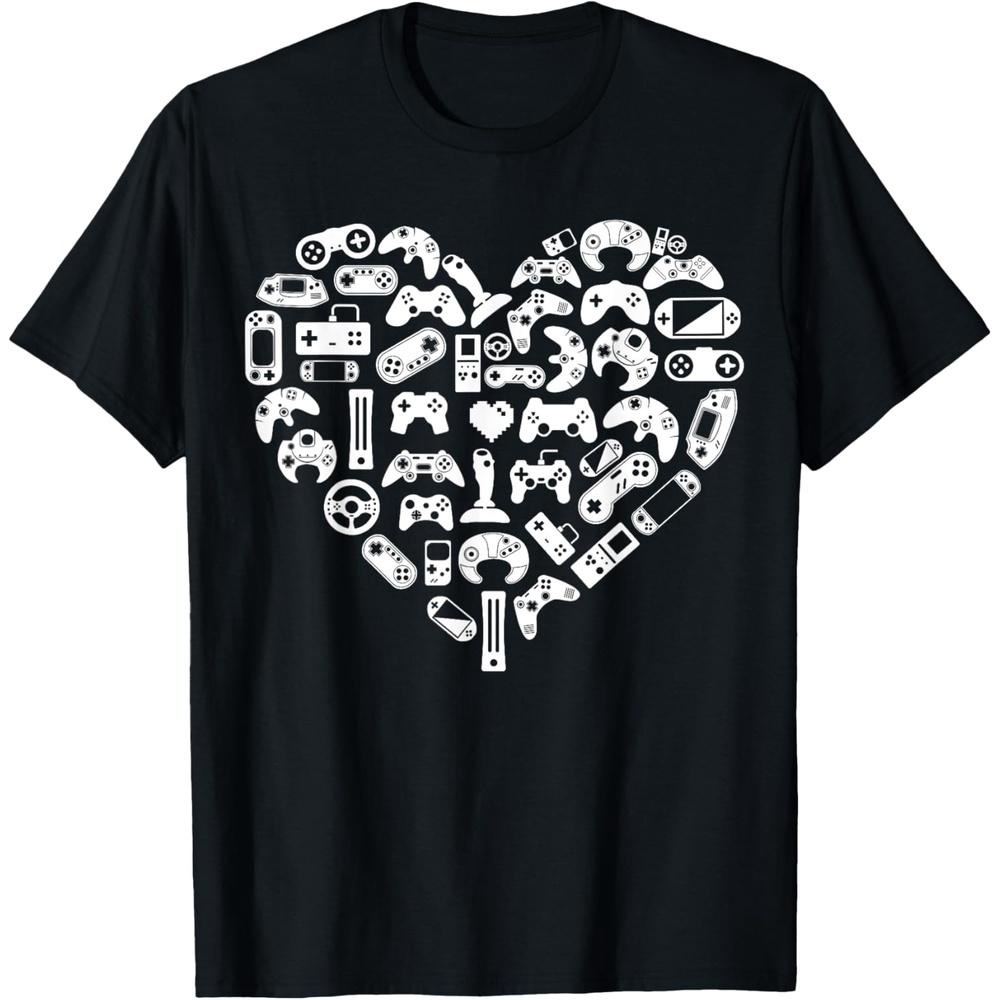 Boys Gamer Gift Game Heart Valentines Day Lover Men Boys Girls Cotton Men T Shirt 4XL чёрный