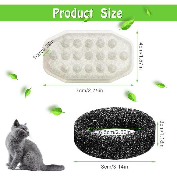 16 Pack Cat Water Fountain Filters Replacement for 108oz/3.2L Stainless Steel Pet Water Fountain with 16Pack Pre-Filter Sponges, Dog Water Bowl