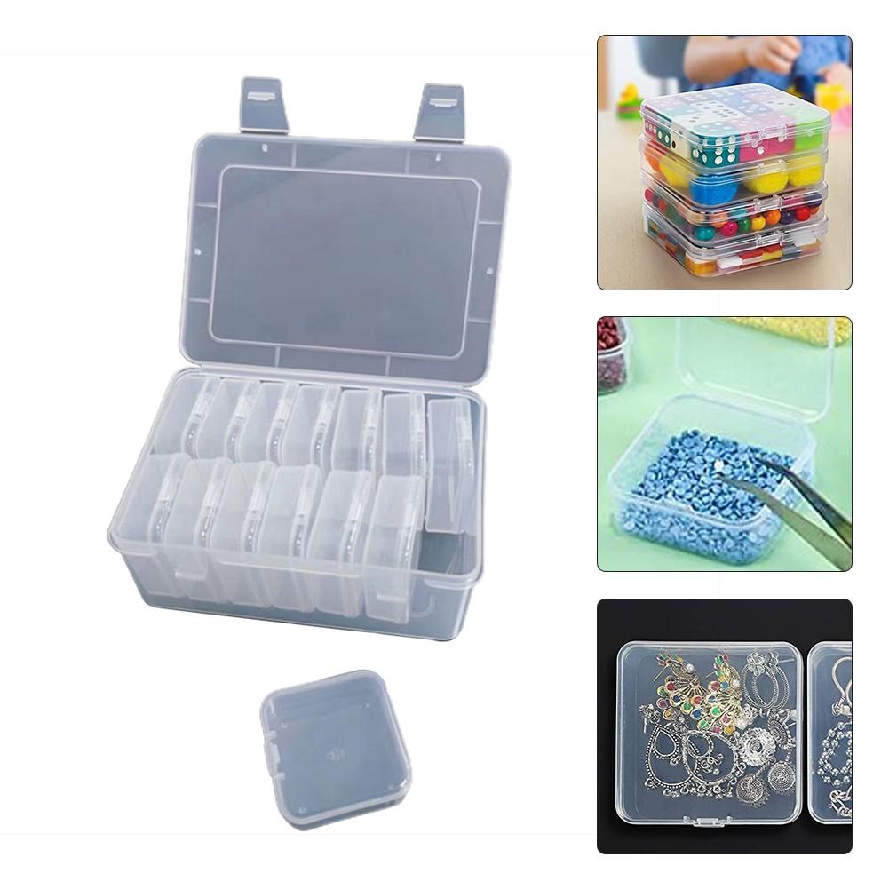 14Pcs Small Plastic Storage Box with Hinged Lids - Clear Bead Organizer