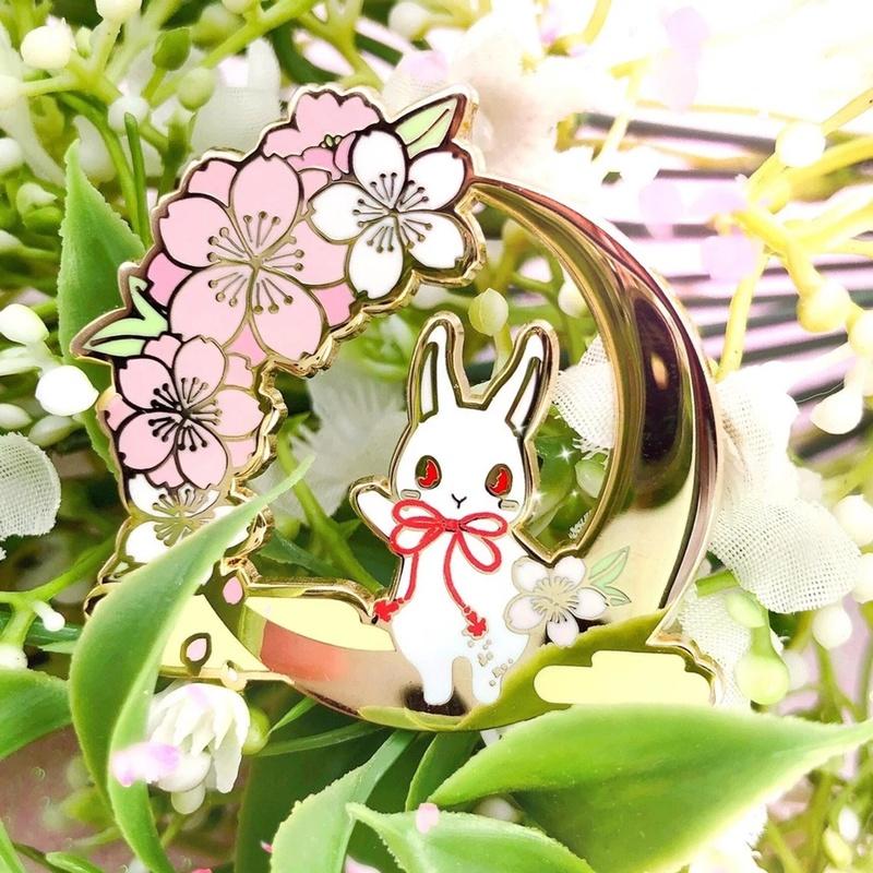Lovely Cute Bunny Hard Enamel Pin Fashion Cartoon Animals Pastel Cherry Blossoms Brooch Medal Jewelry Gift
