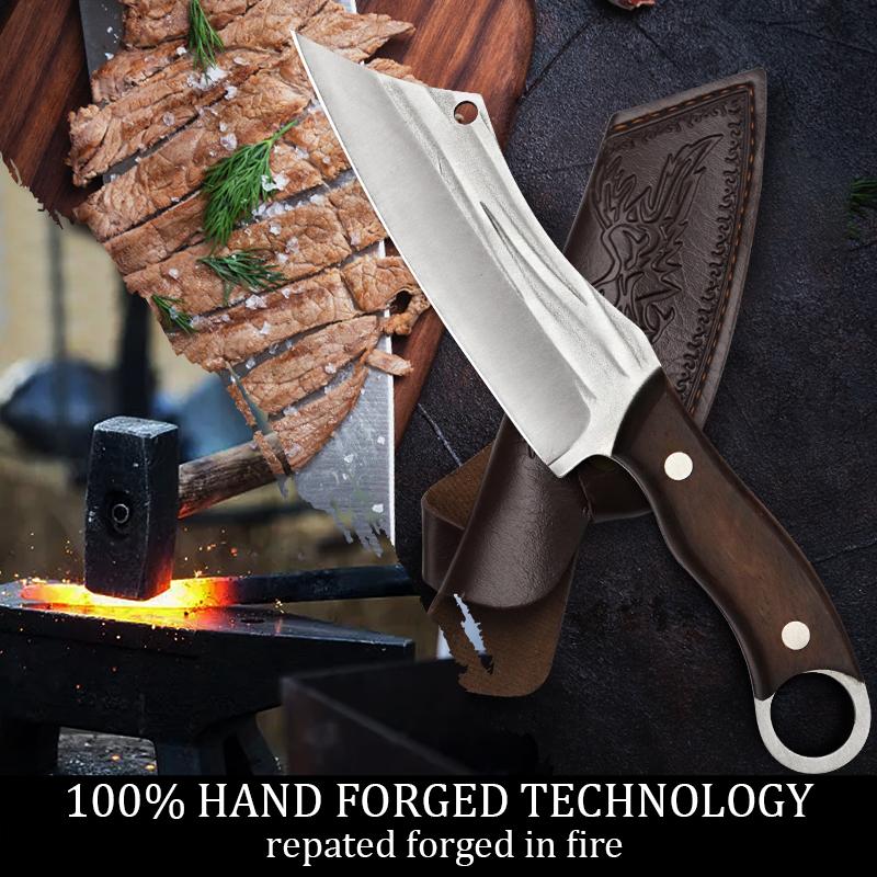 Hand Forged Wooden Boning Knife Sharp Multi-purpose Fruits Knife Kitchen Knives Handle Hand Ring Home Beef Knife