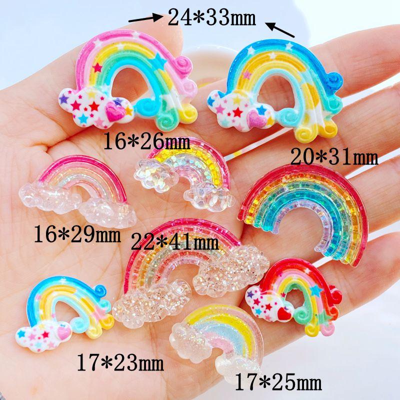 10Pcs New Cute Mini Shiny Rainbow Resin Series Flat Back Cabochons Scrapbooking DIY Jewelry Craft Decoration Accessories