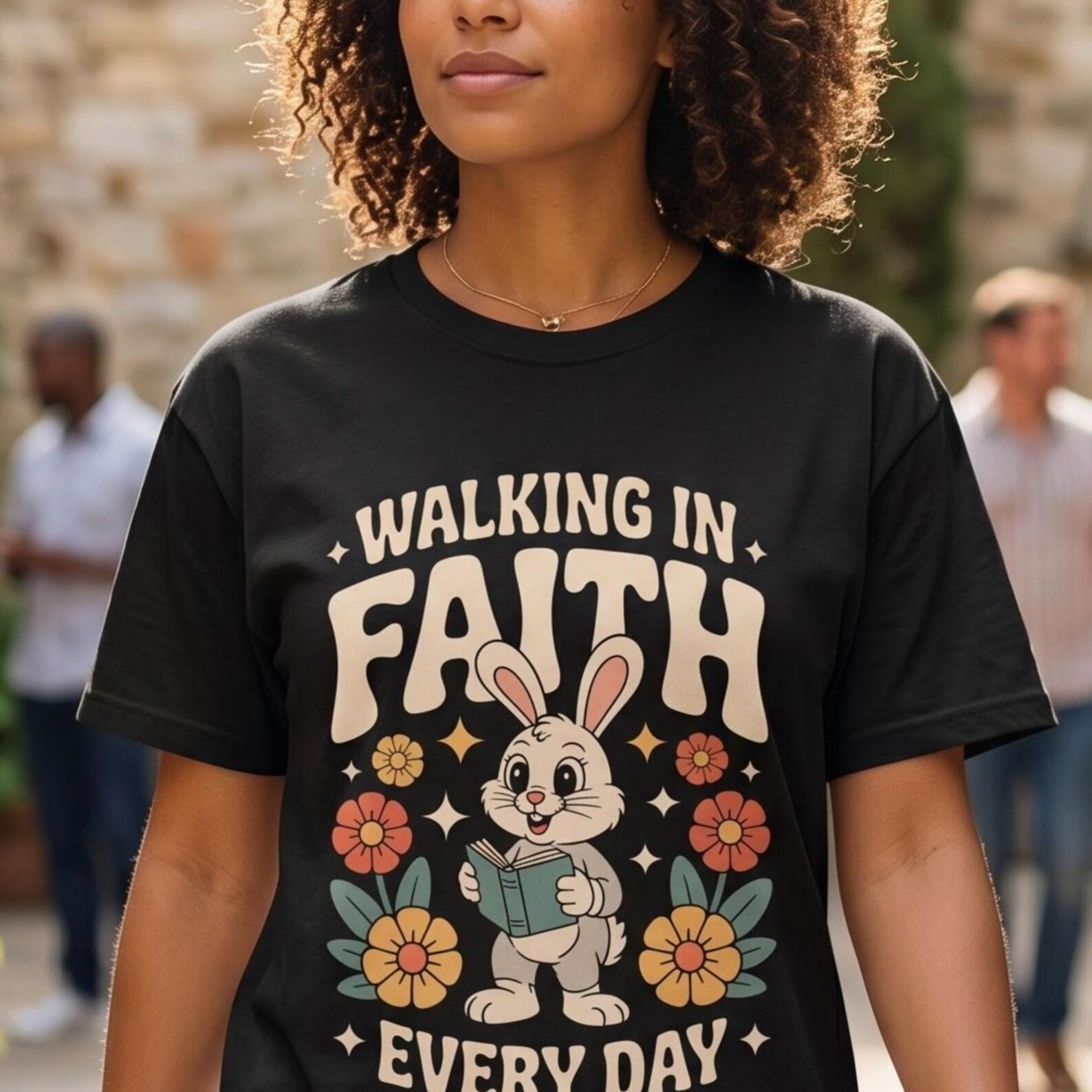 Faith Reading Bunny T-Shirt – Christian Book Lover Tee, Cozy Reader Apparel 3XL