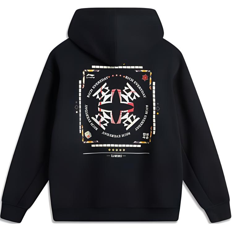 Li Ning Daily Prosperity Series CNY Zodiac Year Casual Fashion Hooded Comfortable Pullover Sweatshirt Men sweatshirt Black AWDV457-2