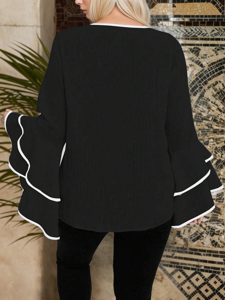 Fashionable Lady Temperament Design Large Flared Leaf Sleeve Top