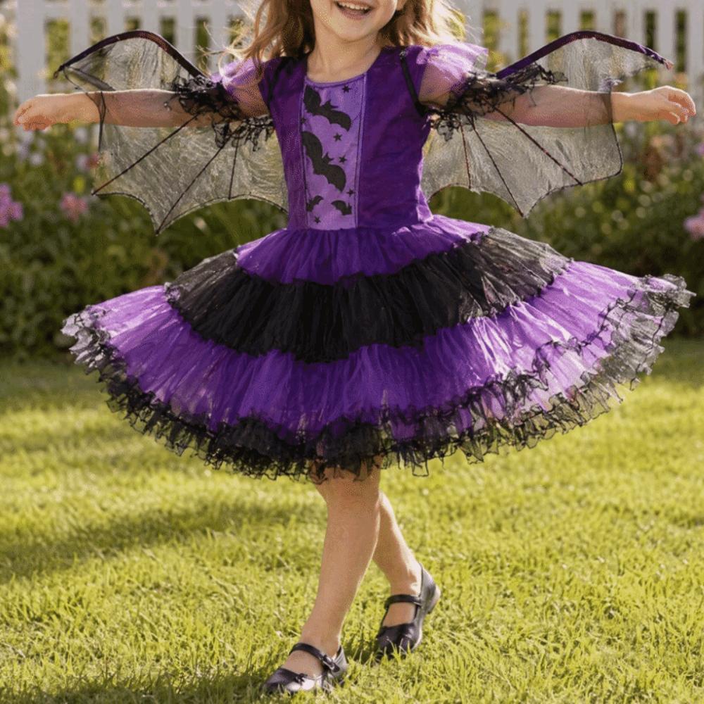 Purple Bat Design Demon Costume Wizard Hat Included Role Play Clothes Cosplay Dress  For Girls