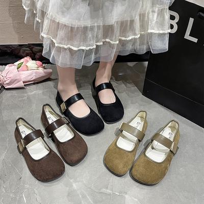 Mode 2025 NEU Retro Eckiger Kopf Flacher Boden Slipper Damenschuhe Frühling Sommer Neu Lässige Samtoberfläche Einzelne Schuhe