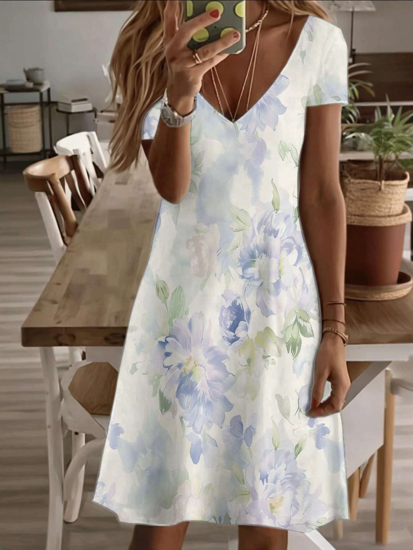 

Vneck shortsleeve midi dress elegant women’s floral watercolor print pattern 3D highquality printing durable casual fashion summer outfit beach wear b XL дубильная кора