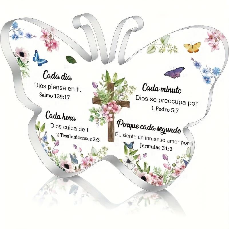 2D Fla Spanisch-inspirierte Biblische Verse Acryl-Dekorationsplakette, Kreuz-Design, Geeignet für Wanddekoration, Veranda, Zimmer, Villa, Akzente Zuhause, Hallw