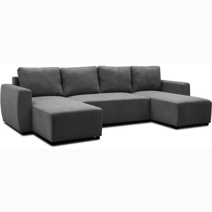 PHARELL 5/6 Seater Panoramic Convertible Sofa - Anthracite Corduroy Fabric - Storage Box - L297xP155xH85cm