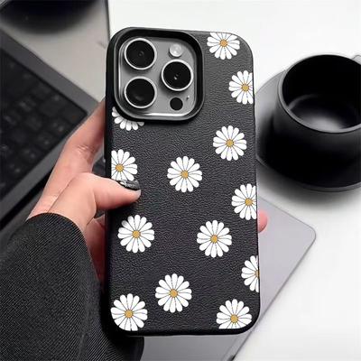Custodia per Telefono in Pelle con Fantasia Fiore di Margherita per iPhone 16 Pro 15 14 13 12 Pro Max Ammortizzante Opaca Sottile Colore Unico TPU Morbido Anti-Caduta