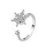 Rotating Snowflake Open Index Ring Minimalist Versatile Fashion Band Adjustable Statement Jewelry For Women Daily Wear