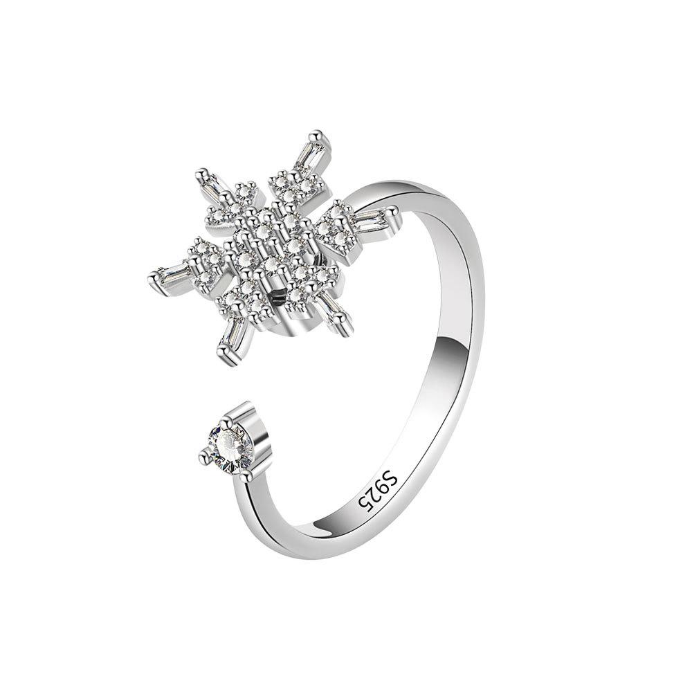 Rotating Snowflake Open Index Ring Minimalist Versatile Fashion Band Adjustable Statement Jewelry For Women Daily Wear