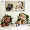 Face Flower Pot Head Planter, Black Woman Unique Planters for Indoor Outdoor Plants, Novelty Plant Pots Lady Vase with Drainage Hole Home Garden